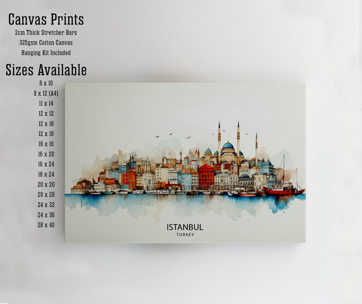 Istanbul Turkey Skyline Print Historic Cityscape Art Bosphorus View Poster Turkish Urban Decor Iconic Landmarks Wall Illustration Cultural