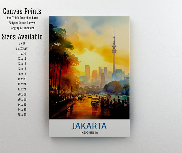 Jakarta Indonesia Skyline Print Vibrant Cityscape Art Jakarta Urban Poster Indonesian Capital Wall Decor Southeast Asia City Illustration