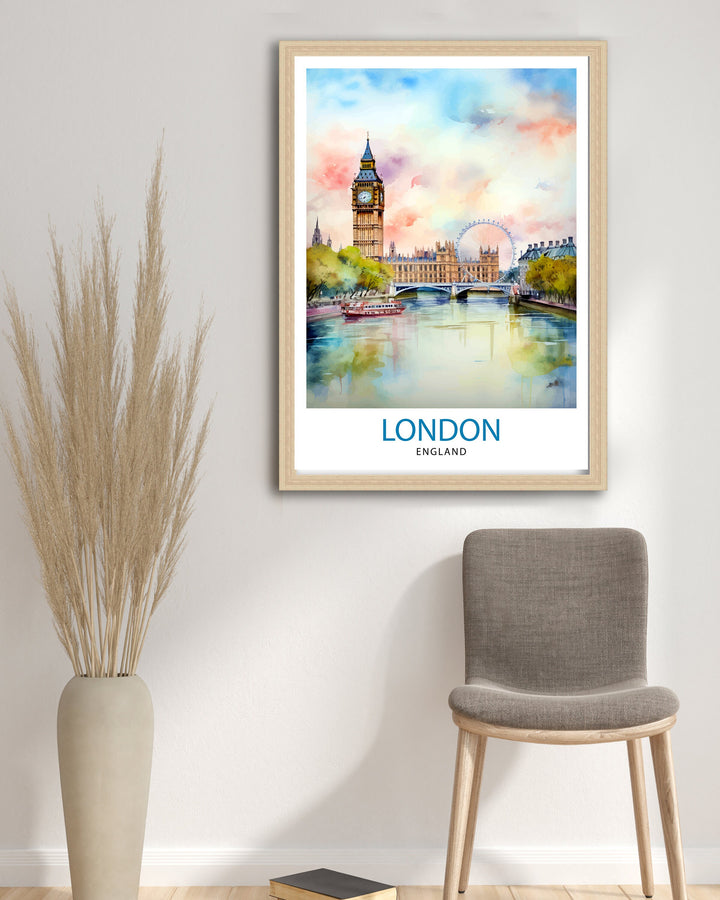 London Travel Print London Wall Art London Home Decor London Illustration Travel Poster Gift For London UK Home Decor
