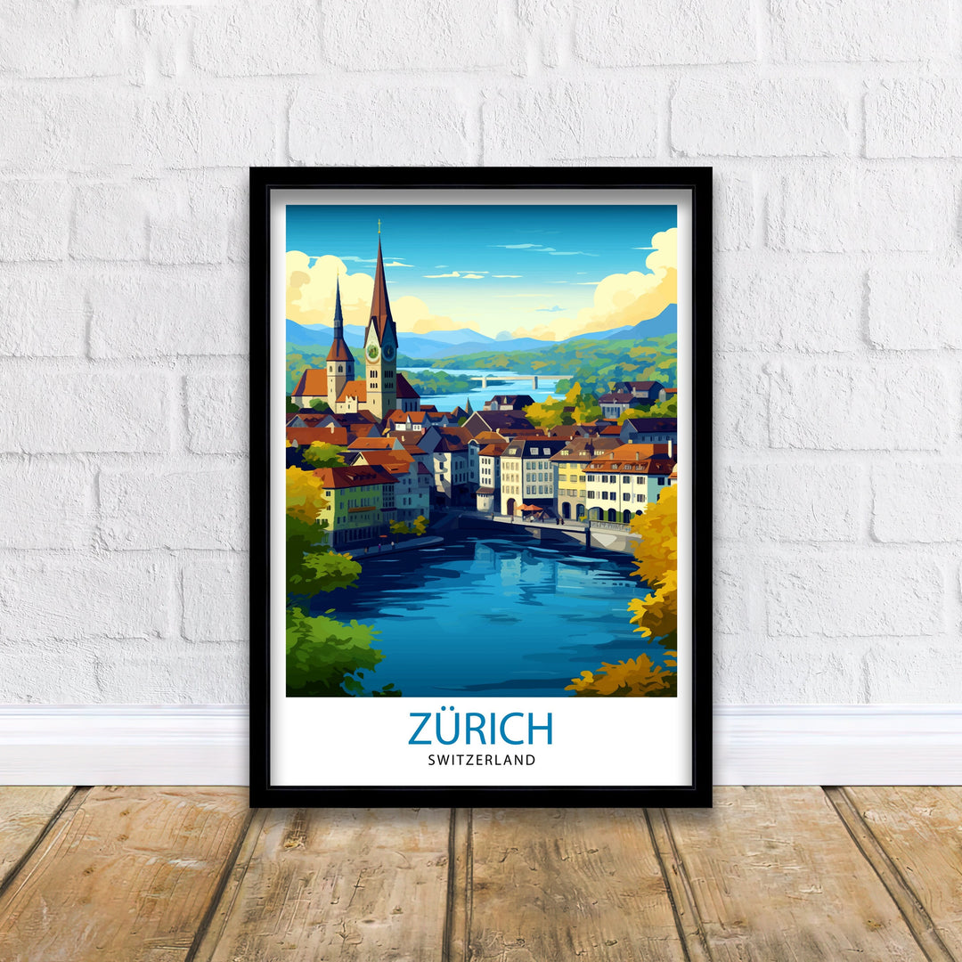 Zurich Switzerland Travel Print Zurich Wall Decor Zurich Home Living Decor Zurich Illustration Travel Poster Gift For Zurich Switzerland