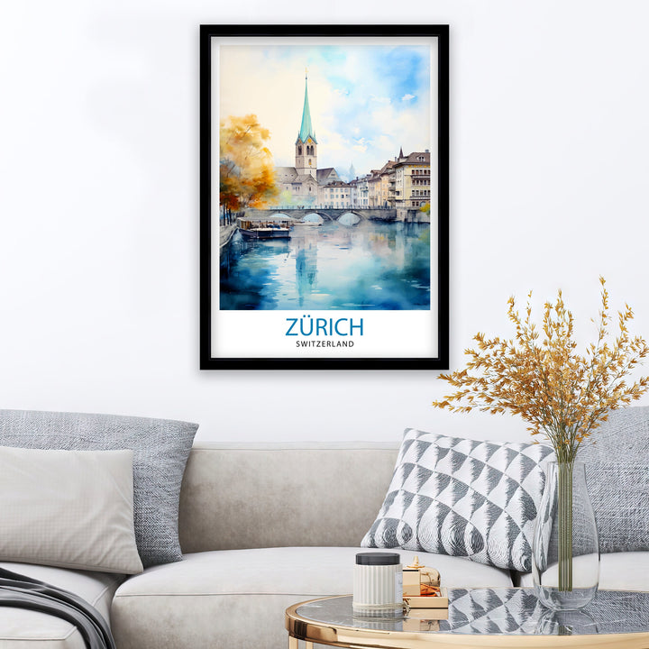 Zurich Switzerland Travel Print Zurich Wall Decor Zurich Home Living Decor Zurich Illustration Travel Poster Gift For Zurich Switzerland