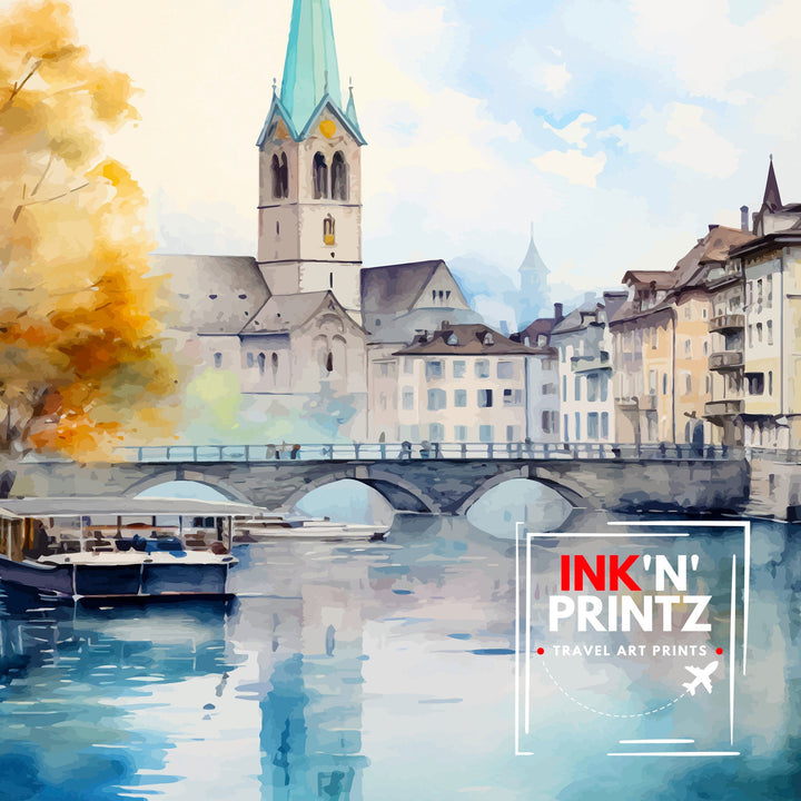 Zurich Switzerland Travel Print Zurich Wall Decor Zurich Home Living Decor Zurich Illustration Travel Poster Gift For Zurich Switzerland