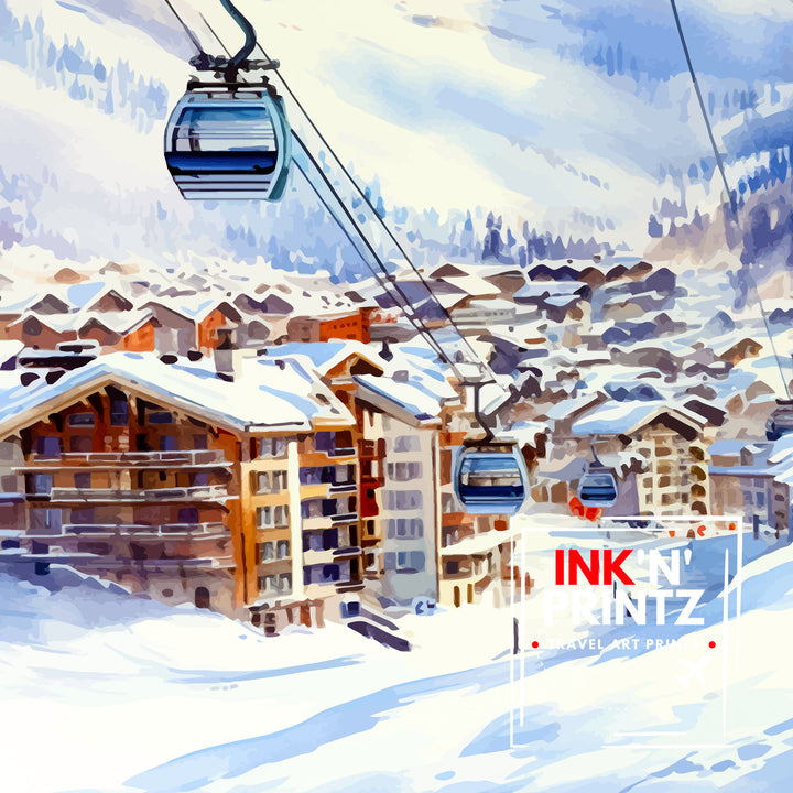 Val d Isere Travel Print French Ski Paradise Wall Decor Val dIsere Poster Alpine Resort France Snow Landscape Art Ski Lovers Gift Idea