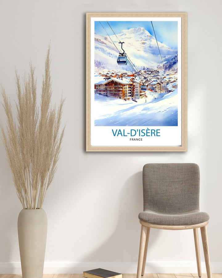 Val d Isere Travel Print French Ski Paradise Wall Decor Val dIsere Poster Alpine Resort France Snow Landscape Art Ski Lovers Gift Idea