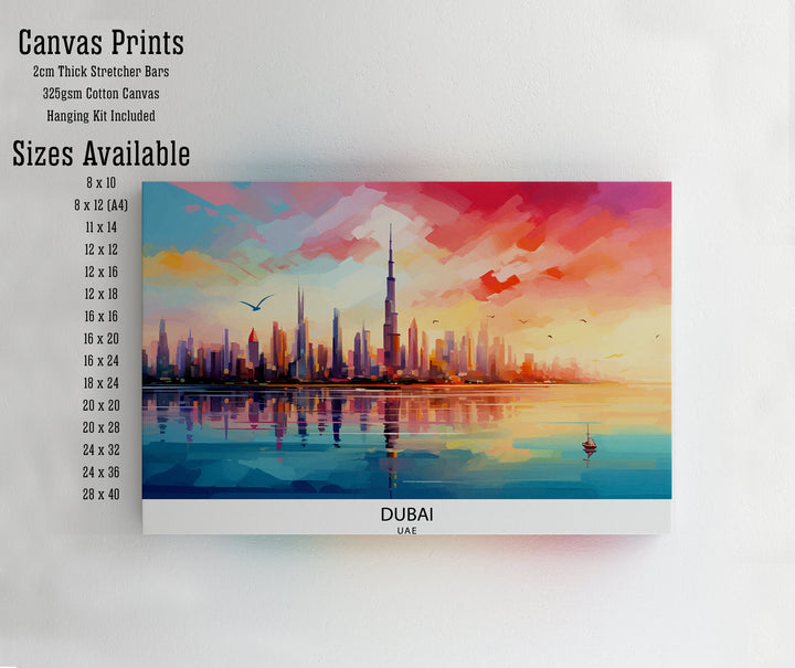 Dubai UAE Print Modern Cityscape Art Dubai Skyline Poster Burj Khalifa Wall Decor United Arab Emirates Illustration Luxury Urban Landscape