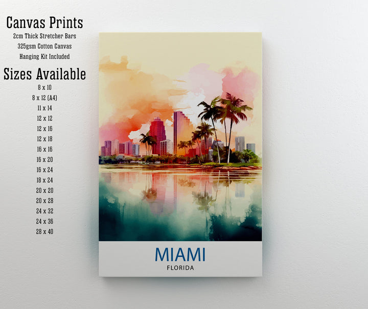 Miami Florida Travel Print| Miami Wall Decor Miami Home Living Decor Miami Florida Illustration Travel Poster Gift For Miami Florida Home
