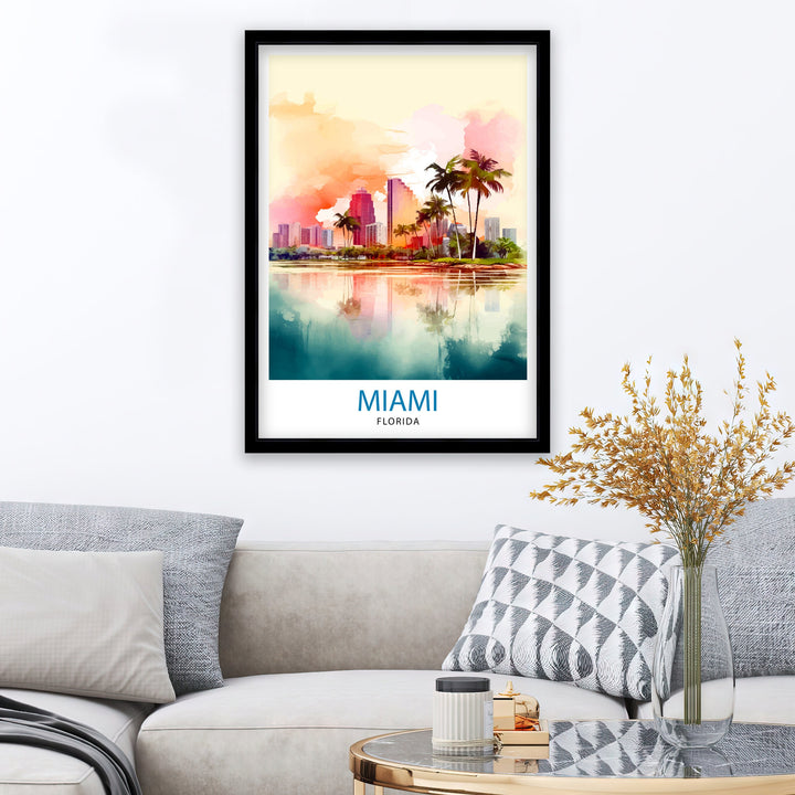 Miami Florida Travel Print| Miami Wall Decor Miami Home Living Decor Miami Florida Illustration Travel Poster Gift For Miami Florida Home