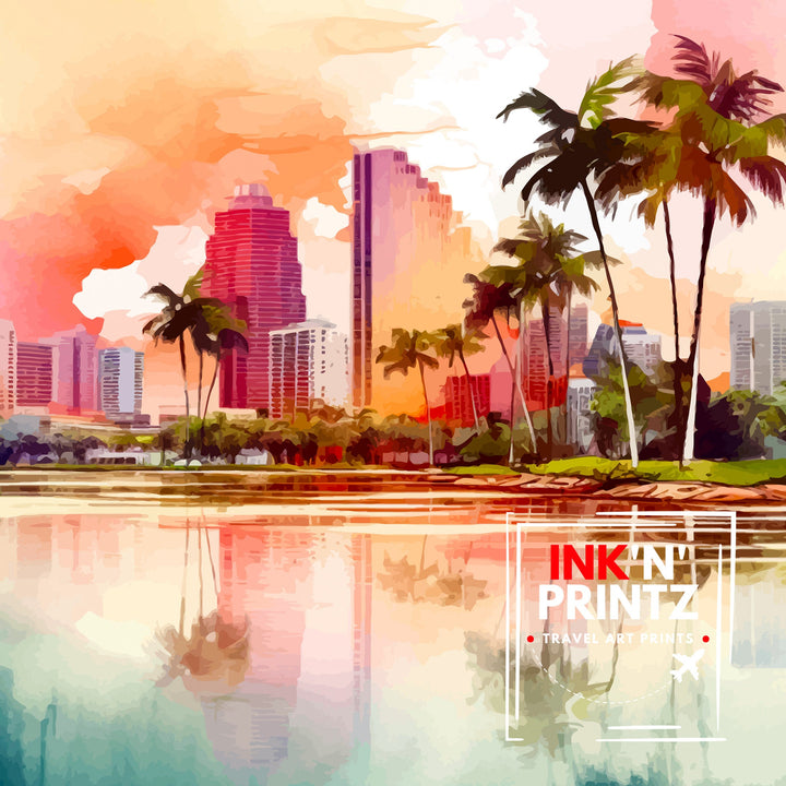 Miami Florida Travel Print| Miami Wall Decor Miami Home Living Decor Miami Florida Illustration Travel Poster Gift For Miami Florida Home