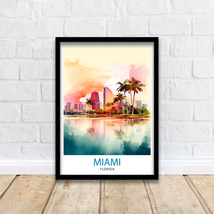 Miami Florida Travel Print| Miami Wall Decor Miami Home Living Decor Miami Florida Illustration Travel Poster Gift For Miami Florida Home