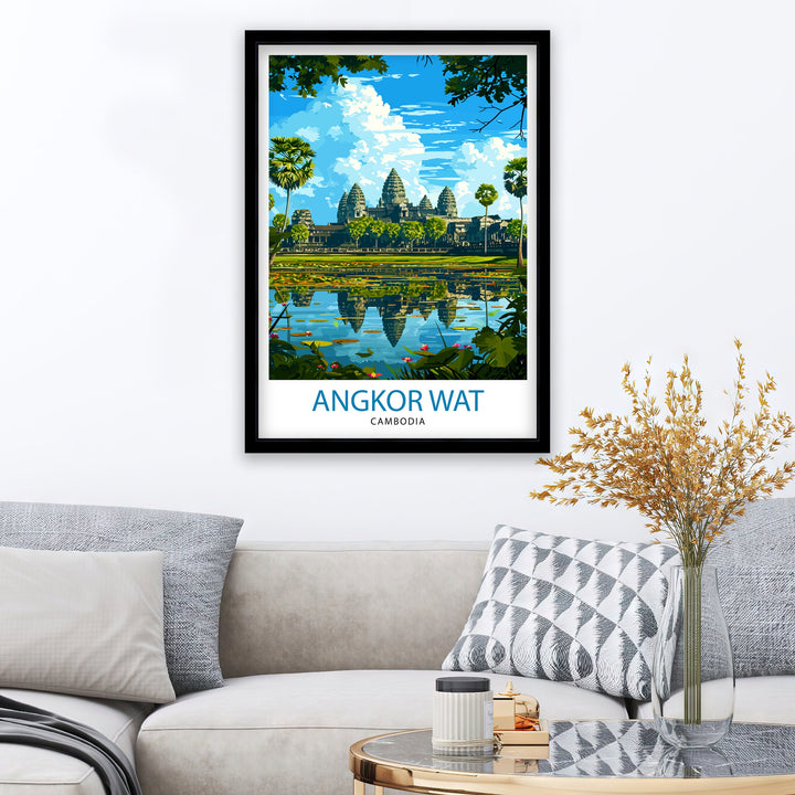 Angkor Wat Cambodia Poster Ancient Temple Art Siem Reap Landmark Poster Khmer Architecture