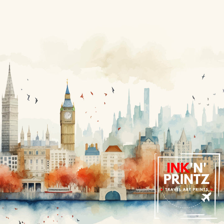 London Skyline Poster Iconic Cityscape Art London Landmarks Poster England Capital