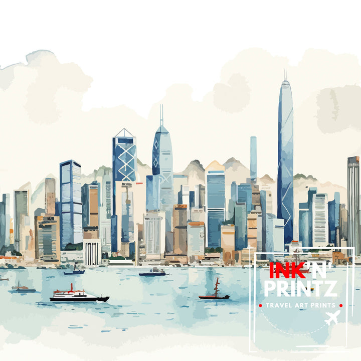 Hong Kong Skyline Poster Iconic Cityscape Art Victoria Harbour Poster Hong Kong