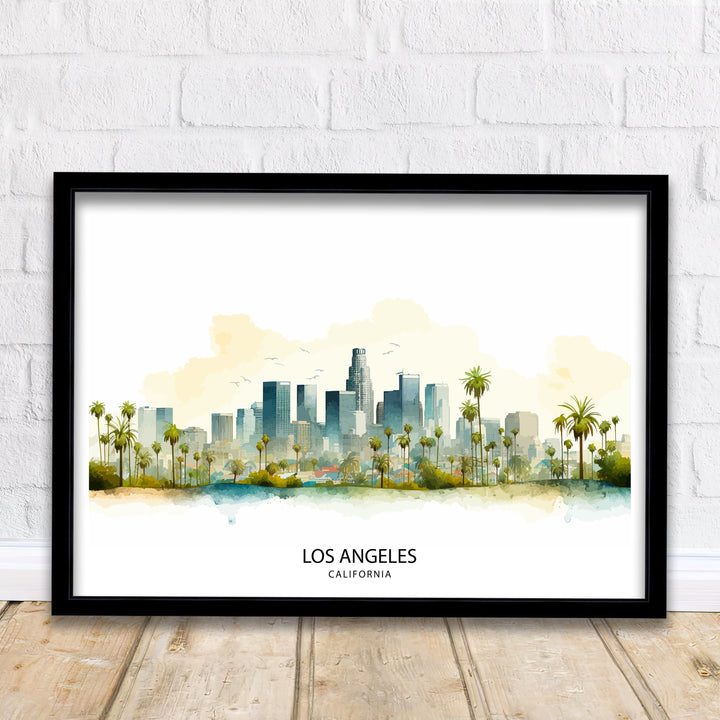 Los Angeles Skyline Print| Iconic Cityscape Art LA Downtown Poster California Urban Decor Hollywood Sign Wall Illustration American
