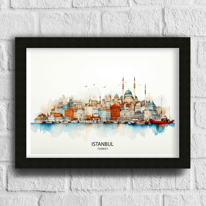 Istanbul Turkey Skyline Print Historic Cityscape Art Bosphorus View Poster Turkish Urban Decor Iconic Landmarks Wall Illustration Cultural