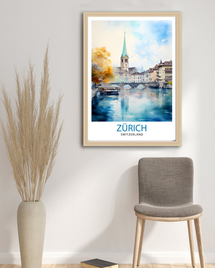 Zurich Switzerland Travel Print Zurich Wall Decor Zurich Home Living Decor Zurich Illustration Travel Poster Gift For Zurich Switzerland