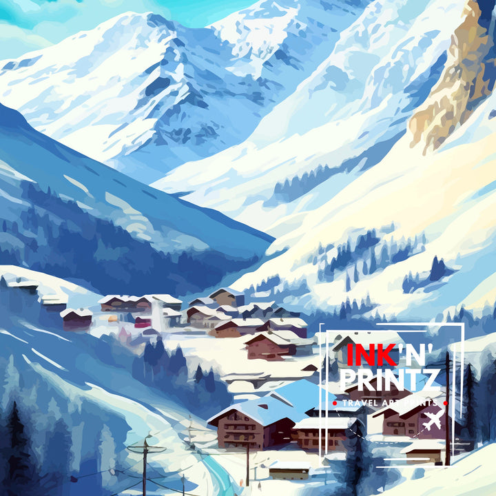 Val d'isere Travel Print | Ski Poster| Travel Poster| Ski Print| Val Di'sere Poster| French Alps| Skiing| Skiing Wall Art| Skiing Poster