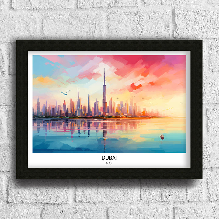 Dubai UAE Print Modern Cityscape Art Dubai Skyline Poster Burj Khalifa Wall Decor United Arab Emirates Illustration Luxury Urban Landscape