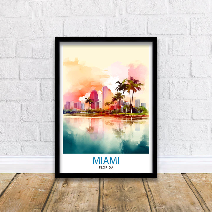 Miami Florida Travel Print| Miami Wall Decor Miami Home Living Decor Miami Florida Illustration Travel Poster Gift For Miami Florida Home