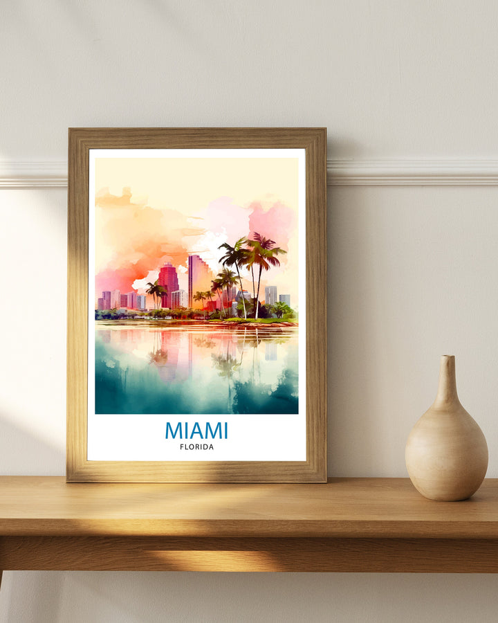 Miami Florida Travel Print| Miami Wall Decor Miami Home Living Decor Miami Florida Illustration Travel Poster Gift For Miami Florida Home