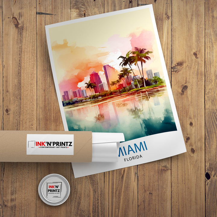 Miami Florida Travel Print| Miami Wall Decor Miami Home Living Decor Miami Florida Illustration Travel Poster Gift For Miami Florida Home