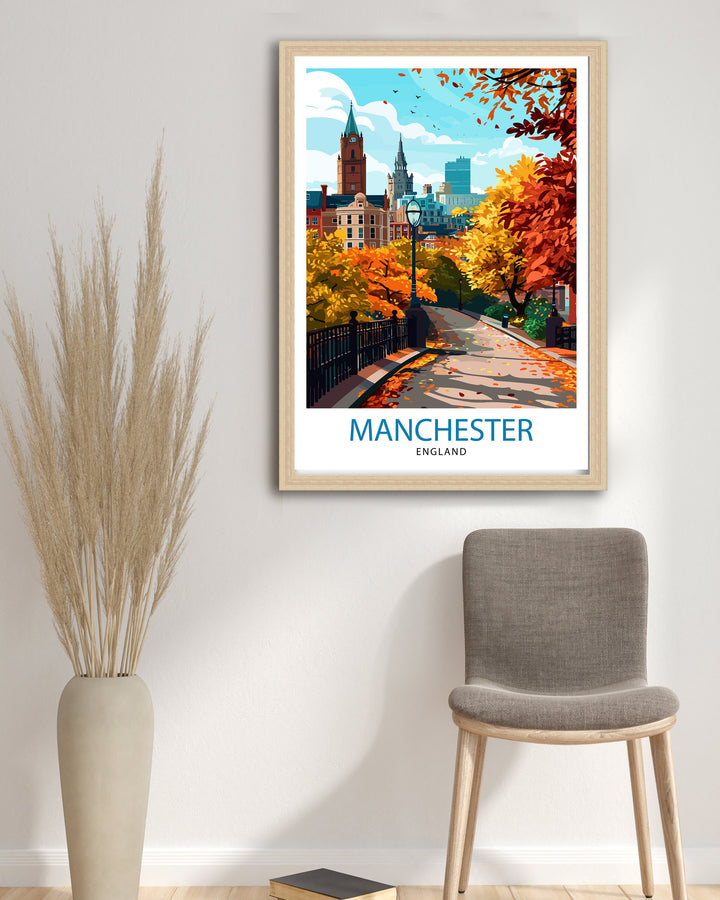 Manchester Travel Poster Manchester Wall Art Manchester Cityscape Travel Poster Home Decor Gift for Travelers
