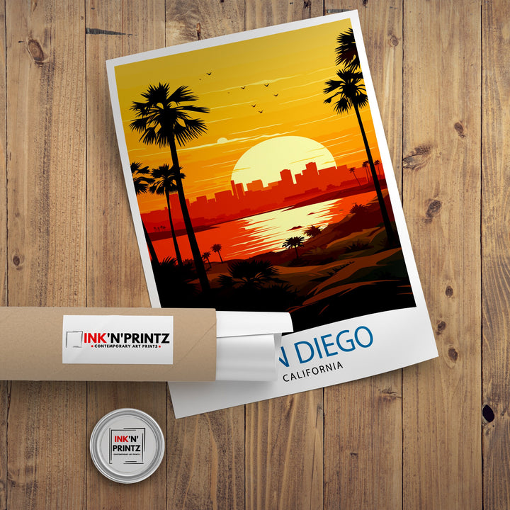San Diego Travel Print| San Diego Wall Art California Illustration San Diego Travel Poster San Diego Home Decor San Diego Gift