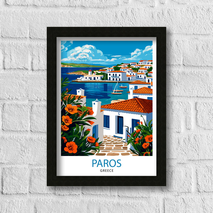 Paros Greece Print Greek Island Art Cyclades Seascape Poster Paros Beach Wall Decor Aegean Sea Illustration Mediterranean Travel Artwork