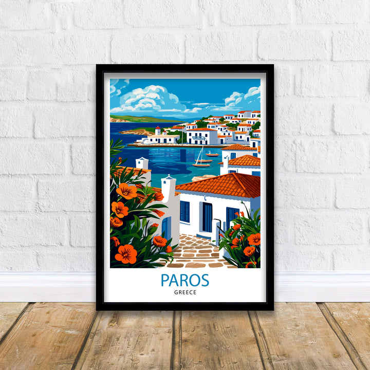 Paros Greece Print Greek Island Art Cyclades Seascape Poster Paros Beach Wall Decor Aegean Sea Illustration Mediterranean Travel Artwork