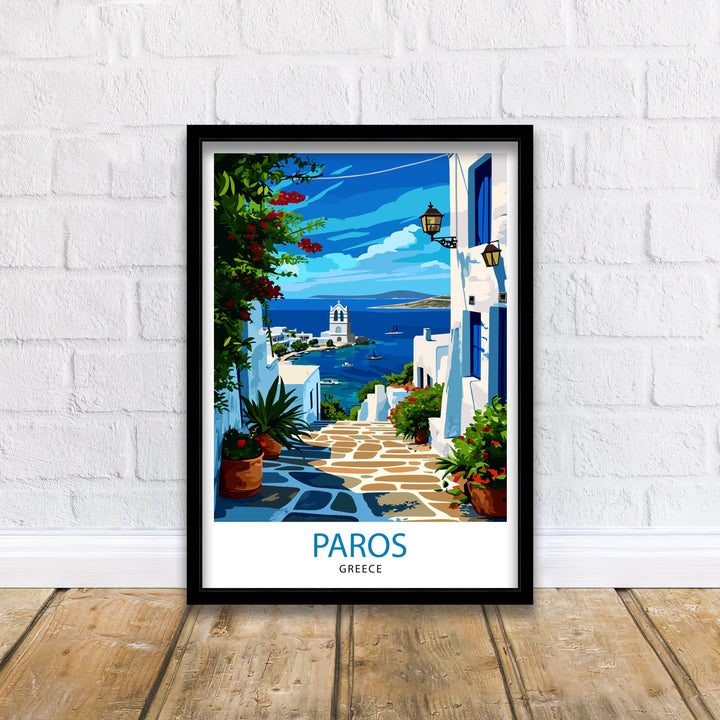 Paros Greece Print Greek Island Art Cyclades Seascape Poster Paros Beach Wall Decor Aegean Sea Illustration Mediterranean Travel Artwork