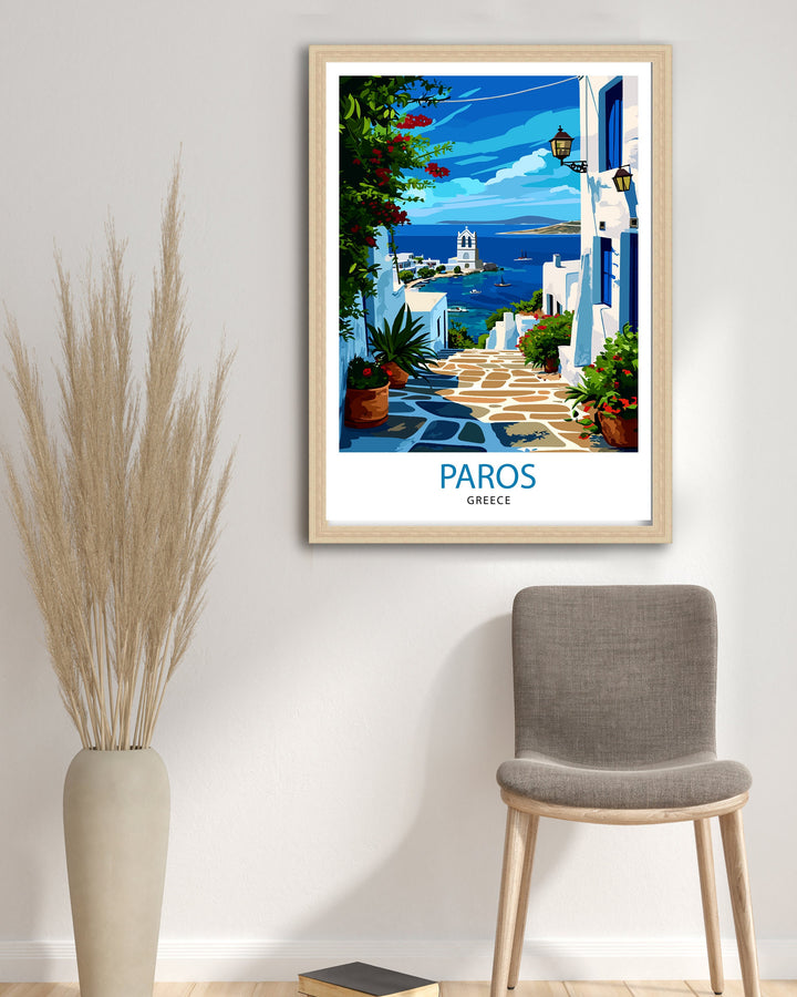 Paros Greece Print Greek Island Art Cyclades Seascape Poster Paros Beach Wall Decor Aegean Sea Illustration Mediterranean Travel Artwork