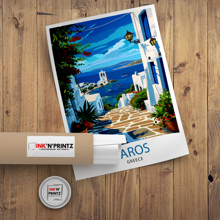 Paros Greece Print Greek Island Art Cyclades Seascape Poster Paros Beach Wall Decor Aegean Sea Illustration Mediterranean Travel Artwork