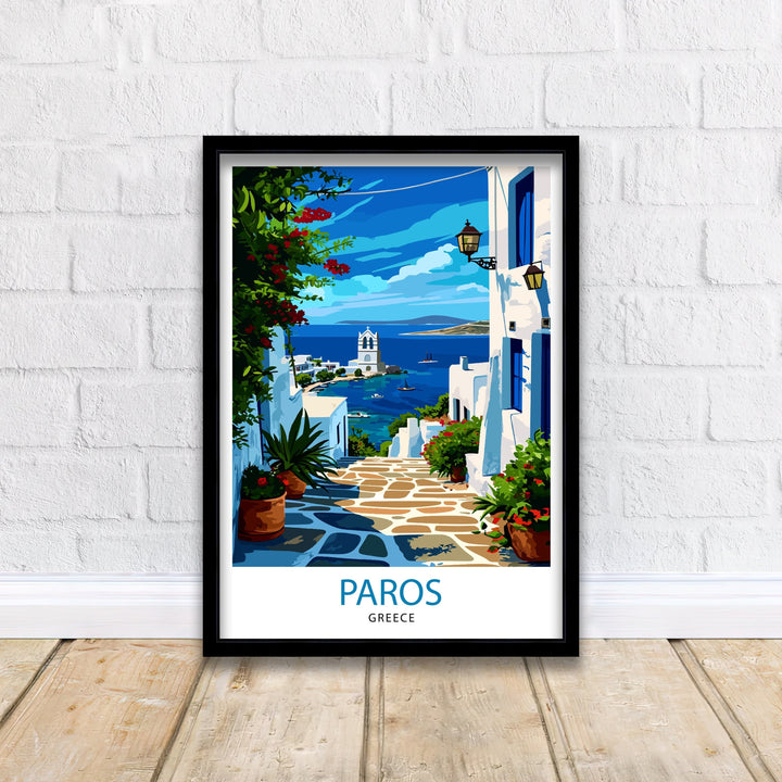 Paros Greece Print Greek Island Art Cyclades Seascape Poster Paros Beach Wall Decor Aegean Sea Illustration Mediterranean Travel Artwork