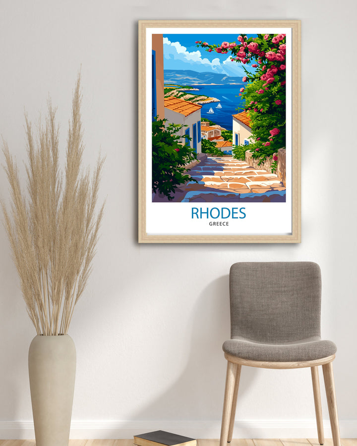Rhodes Greece Travel Print Rhodes Island Wall Decor Rhodes Greece Poster Greek Island Travel Prints Rhodes Art Print Rhodes Illustration