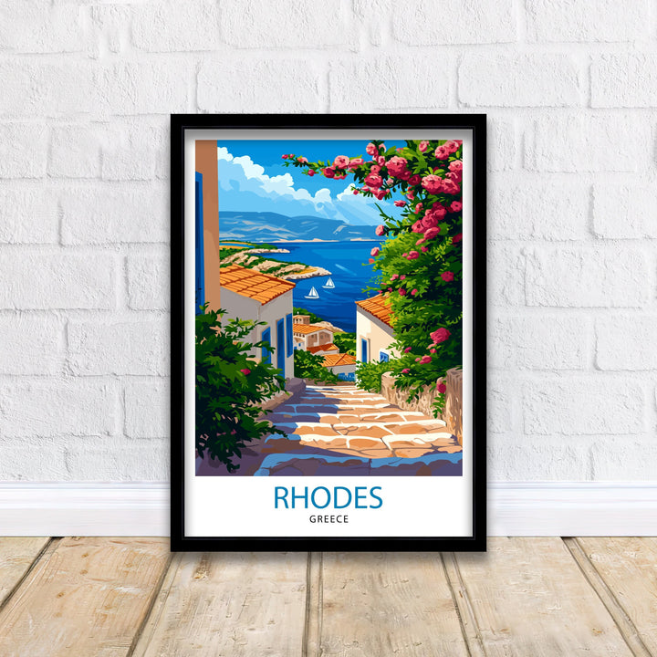 Rhodes Greece Travel Print Rhodes Island Wall Decor Rhodes Greece Poster Greek Island Travel Prints Rhodes Art Print Rhodes Illustration