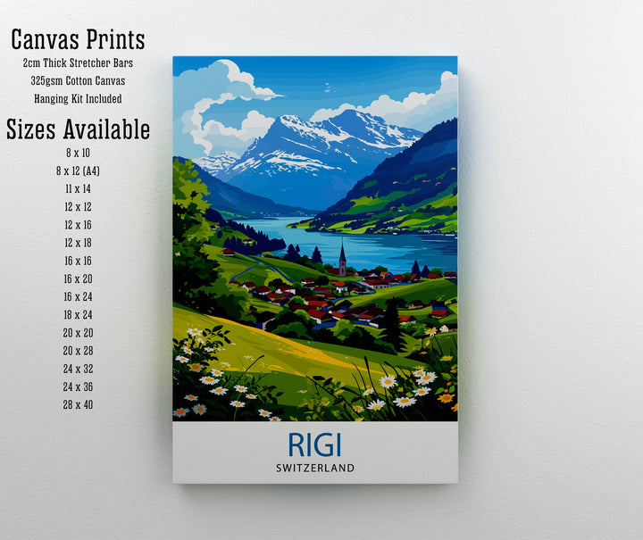 Rigi Switzerland Print Swiss Mountain Art Lake Lucerne View Poster Alpine Landscape Decor Rigi Kulm Summit Illustration Hiking Adventure