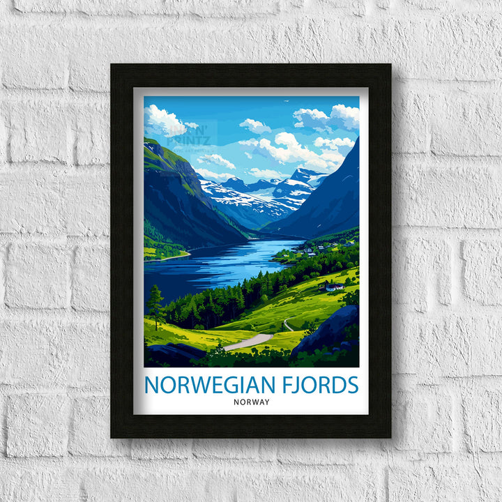 Norwegian Fjords Print Majestic Norway Landscape Art Scenic Fjord Poster Nordic Nature Wall Decor Norway Travel Illustration Beautiful