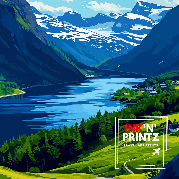 Norwegian Fjords Print Majestic Norway Landscape Art Scenic Fjord Poster Nordic Nature Wall Decor Norway Travel Illustration Beautiful