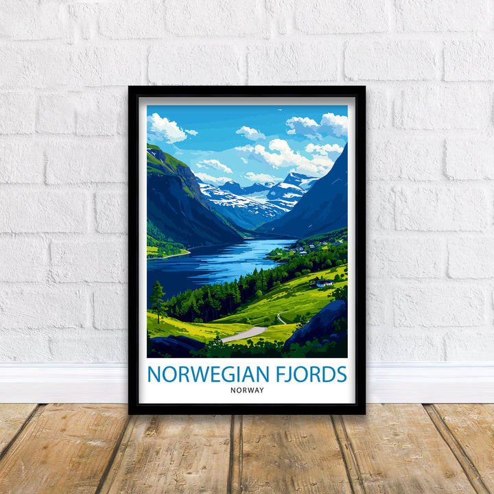 Norwegian Fjords Print Majestic Norway Landscape Art Scenic Fjord Poster Nordic Nature Wall Decor Norway Travel Illustration Beautiful