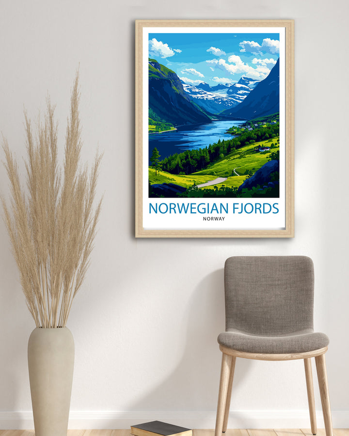 Norwegian Fjords Print Majestic Norway Landscape Art Scenic Fjord Poster Nordic Nature Wall Decor Norway Travel Illustration Beautiful