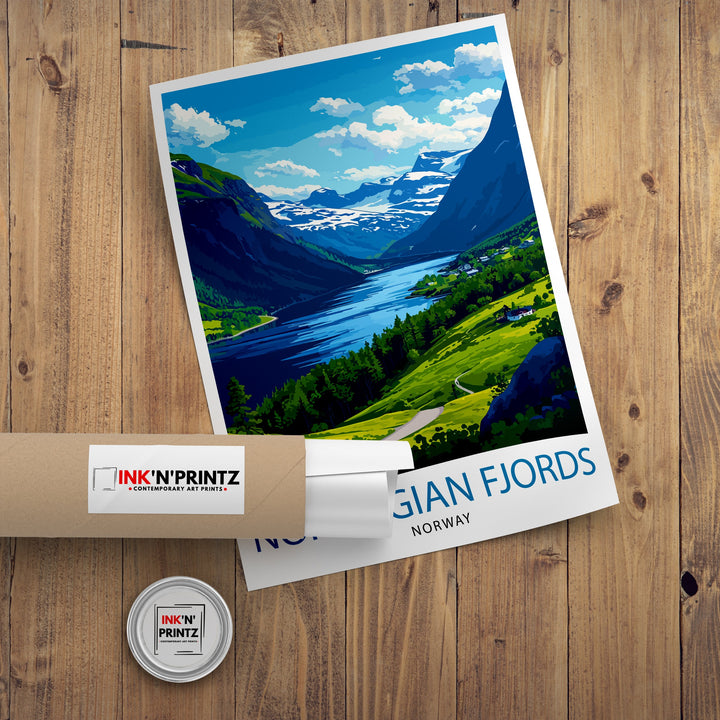 Norwegian Fjords Print Majestic Norway Landscape Art Scenic Fjord Poster Nordic Nature Wall Decor Norway Travel Illustration Beautiful