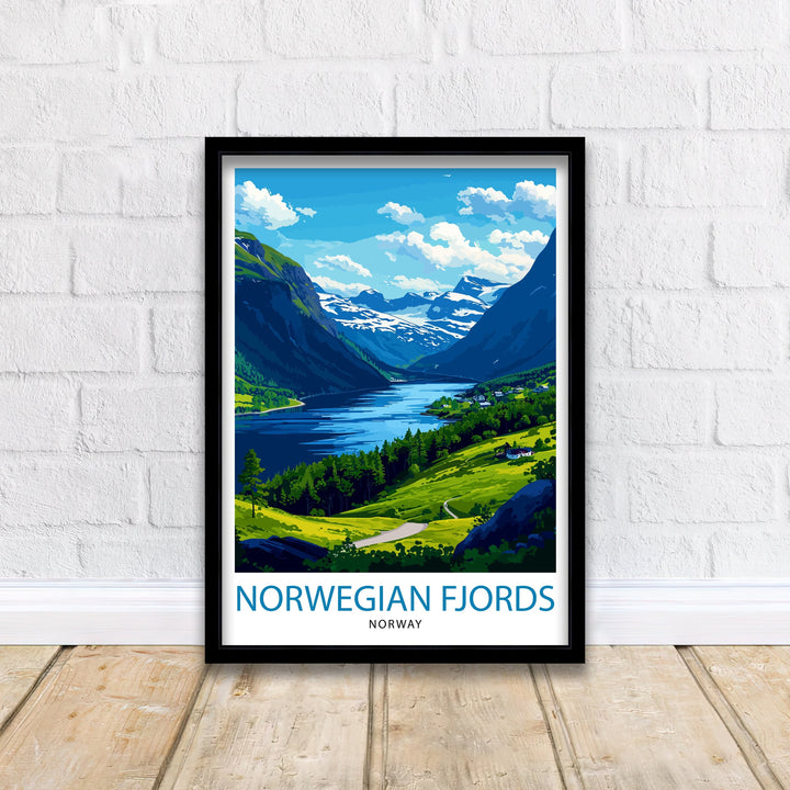 Norwegian Fjords Print Majestic Norway Landscape Art Scenic Fjord Poster Nordic Nature Wall Decor Norway Travel Illustration Beautiful