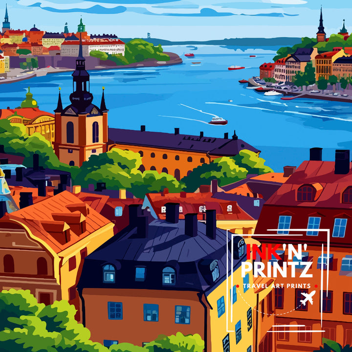 Stockholm Sweden Travel Print Stockholm Wall Art Sweden Illustration Scandinavian Travel Poster Gift for Traveler Sweden Home Decor