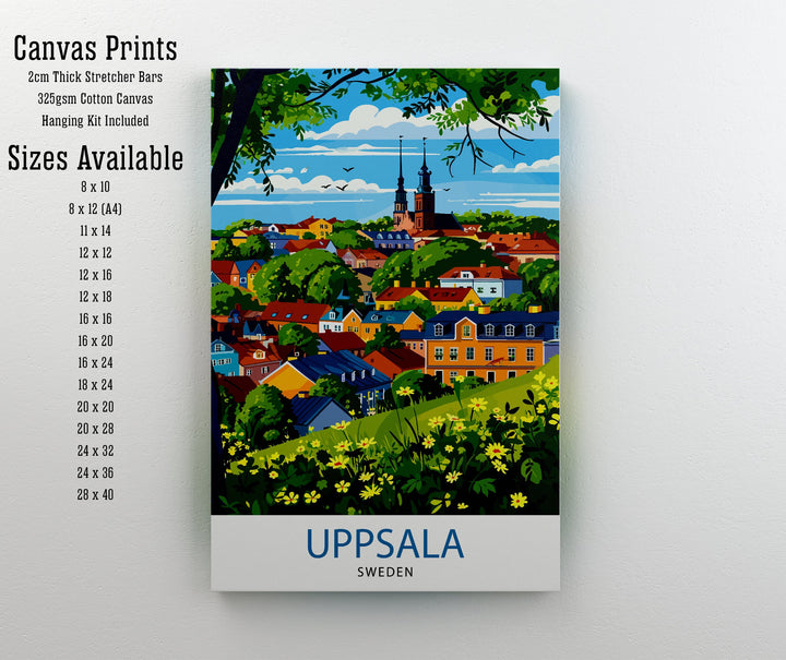 Uppsala Sweden Print Historic University City Art Swedish Cultural Center Poster Fyris River Wall Decor Nordic Architecture Illustration