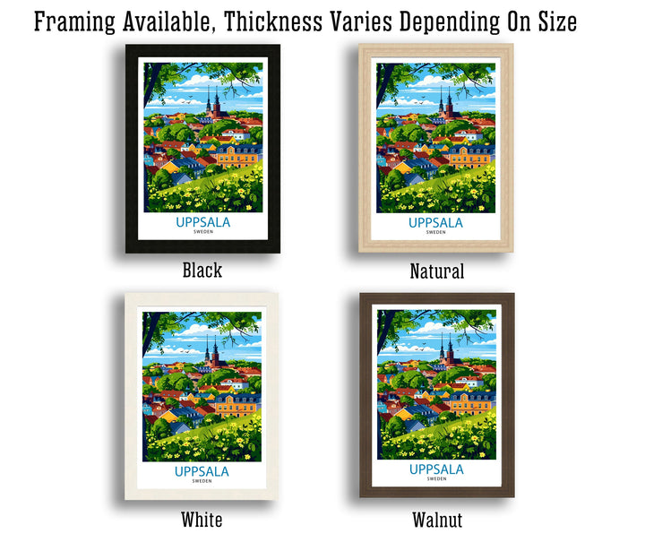 Uppsala Sweden Print Historic University City Art Swedish Cultural Center Poster Fyris River Wall Decor Nordic Architecture Illustration