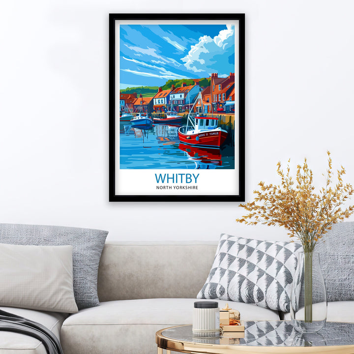 Whitby Harbour Travel Print Whitby Wall Decor Whitby Home Living Decor Whitby Illustration Travel Poster Gift For Whitby UK Home Decor