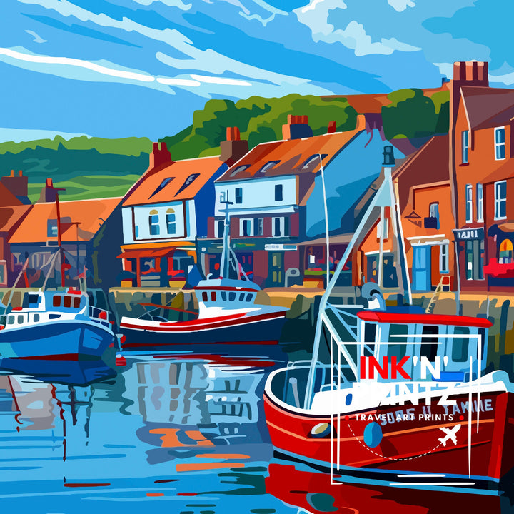 Whitby Harbour Travel Print Whitby Wall Decor Whitby Home Living Decor Whitby Illustration Travel Poster Gift For Whitby UK Home Decor