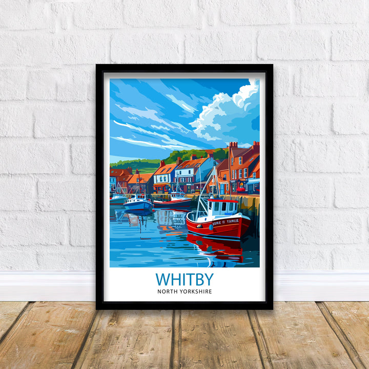Whitby Harbour Travel Print Whitby Wall Decor Whitby Home Living Decor Whitby Illustration Travel Poster Gift For Whitby UK Home Decor