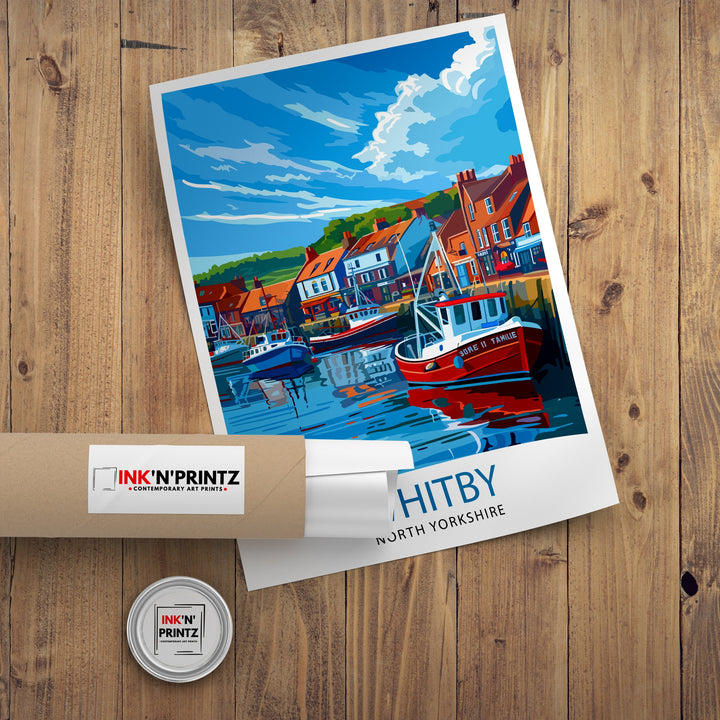 Whitby Harbour Travel Print Whitby Wall Decor Whitby Home Living Decor Whitby Illustration Travel Poster Gift For Whitby UK Home Decor