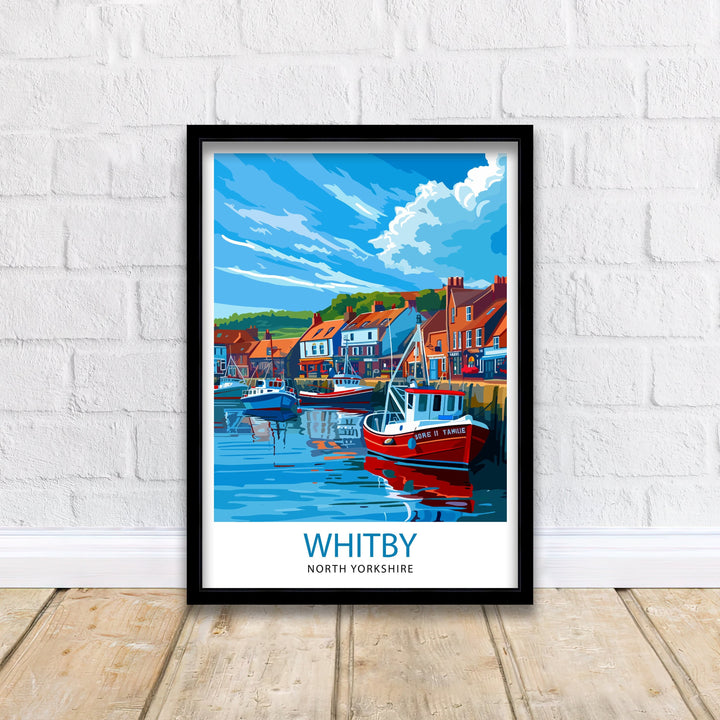 Whitby Harbour Travel Print Whitby Wall Decor Whitby Home Living Decor Whitby Illustration Travel Poster Gift For Whitby UK Home Decor