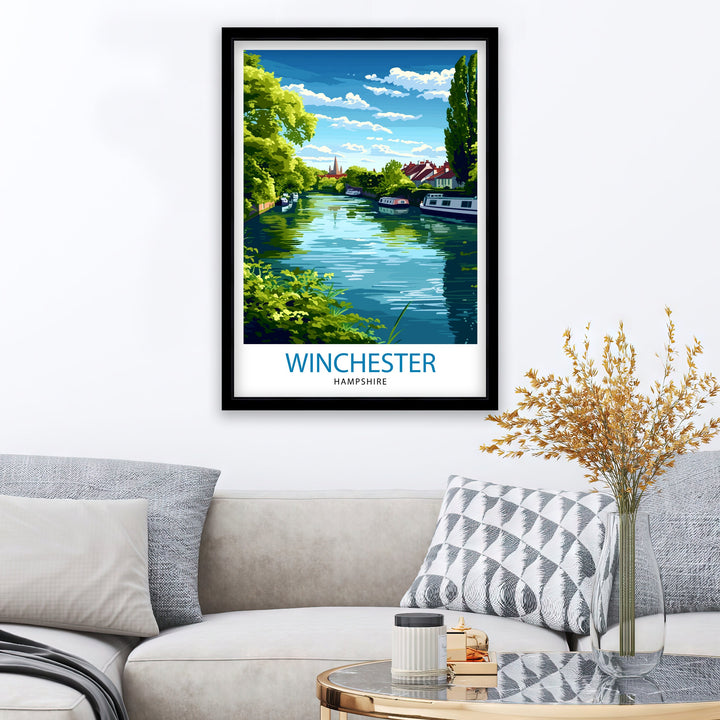 Winchester England Print Historic City Art Winchester Cathedral Poster English Heritage Wall Decor Hampshire Town Illustration British